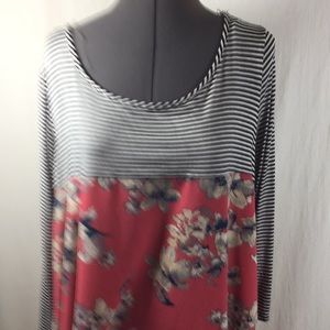 Emerald Floral & Stripe Tunic/ Dress Size 1X